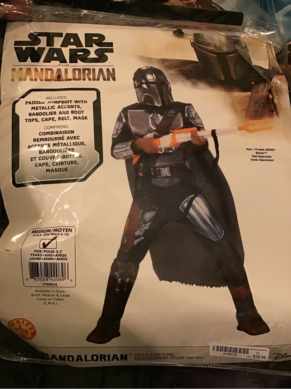 Star Wars disney the mandolorian child costume size medium 8-10